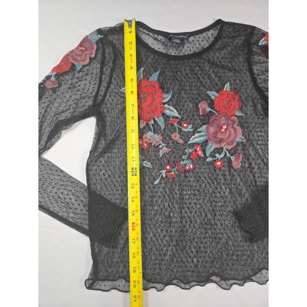 Sheer Mesh Embroidered Floral Rose Top Sz S Whimsigoth Fairy Grunge Y2K Goth - Picture 8 of 11